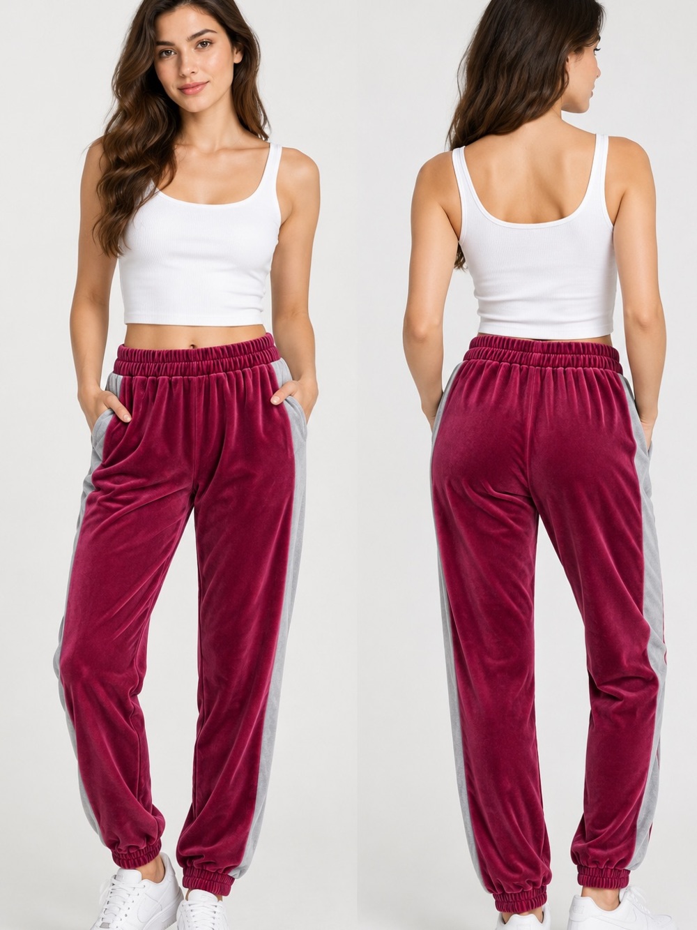 Easel Burgundy Crushed Velour Jogger